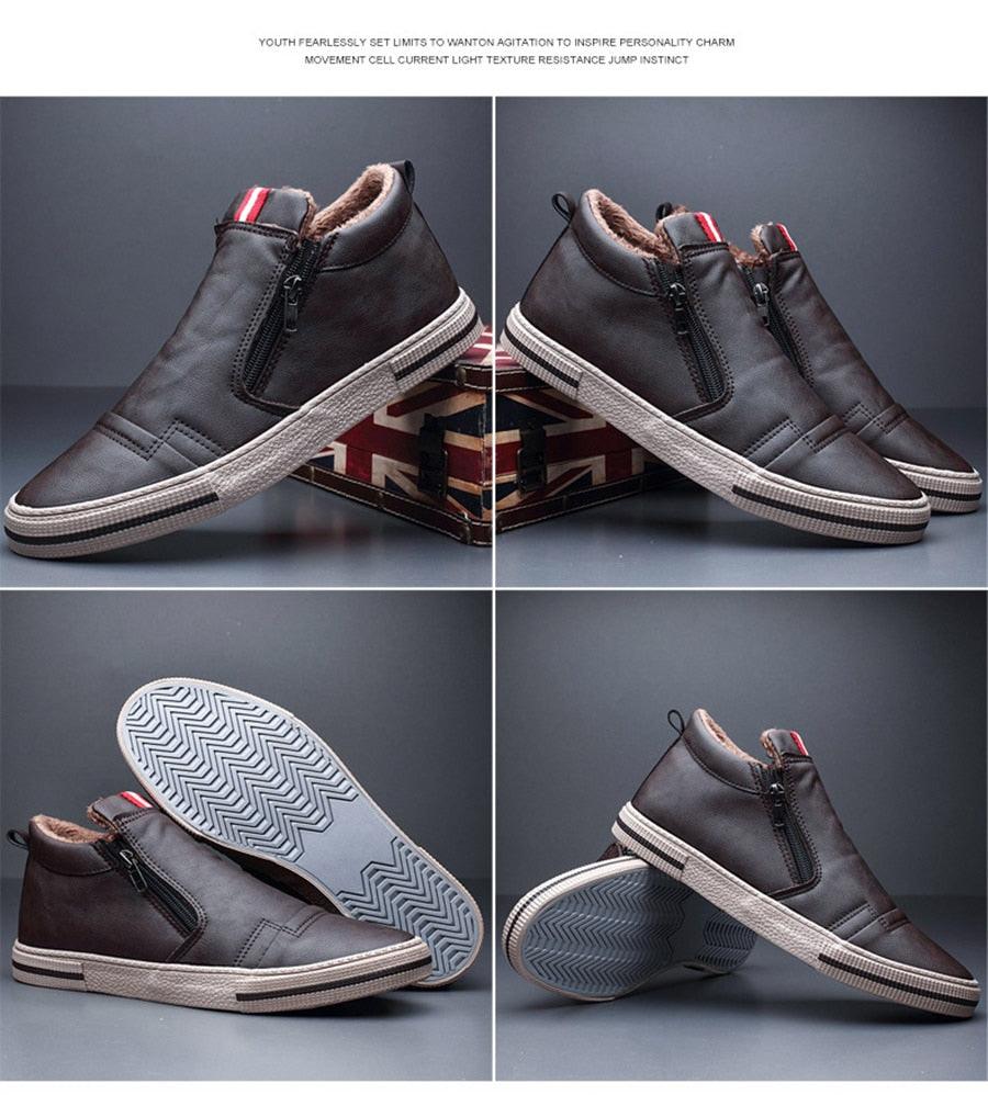 Mens Casual Winter Warm Ankle Boots Fashion Snow Boots Outdoor Footwear Black Sneakers Men's Leather Lined Warm Anti-slip Outdoor Work Shoes 4