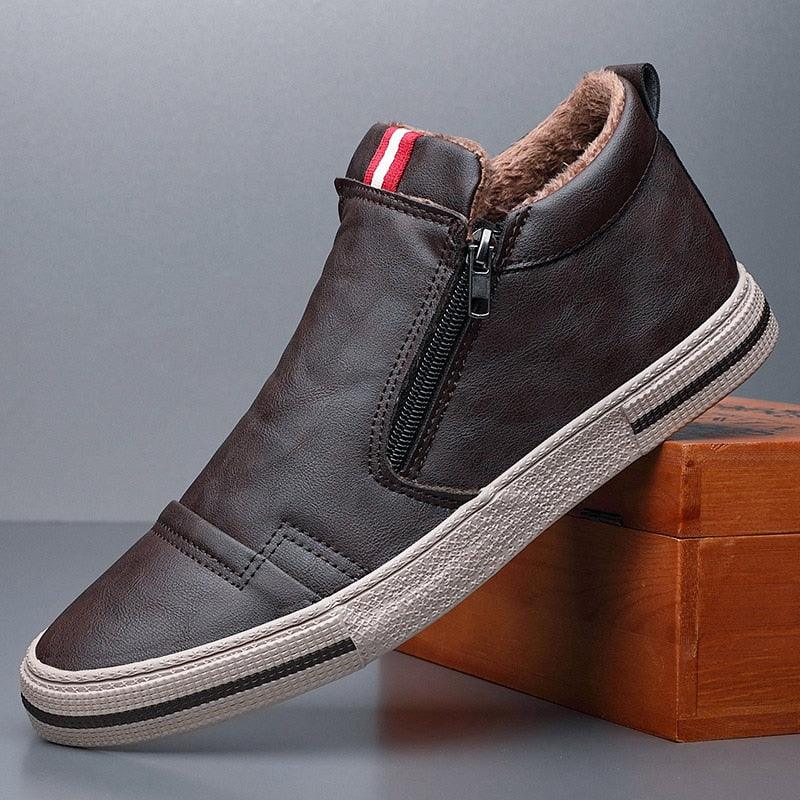 Mens Casual Winter Warm Ankle Boots Fashion Snow Boots Outdoor Footwear Black Sneakers Men's Leather Lined Warm Anti-slip Outdoor Work Shoes 1