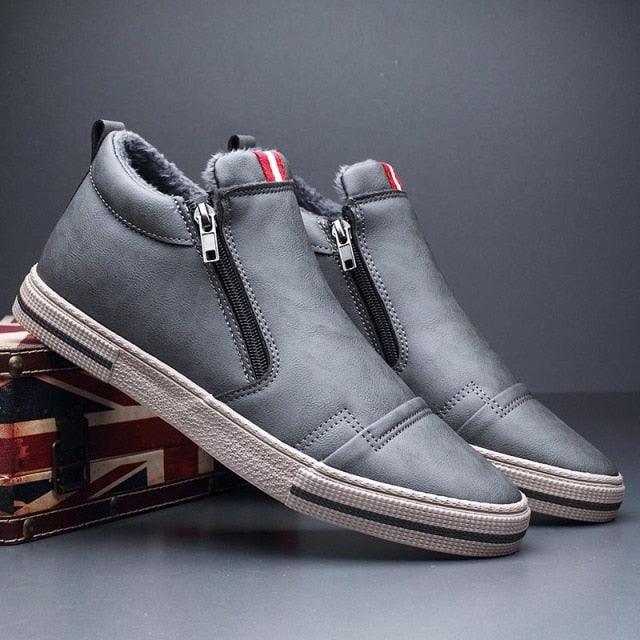 Mens Casual Winter Warm Ankle Boots Fashion Snow Boots Outdoor Footwear Black Sneakers Men's Leather Lined Warm Anti-slip Outdoor Work Shoes 3