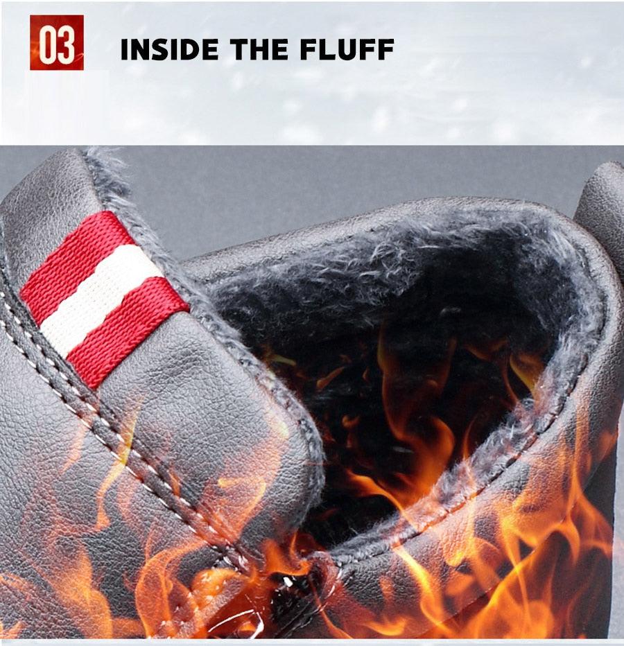 Mens Casual Winter Warm Ankle Boots Fashion Snow Boots Outdoor Footwear Black Sneakers Men's Leather Lined Warm Anti-slip Outdoor Work Shoes 10