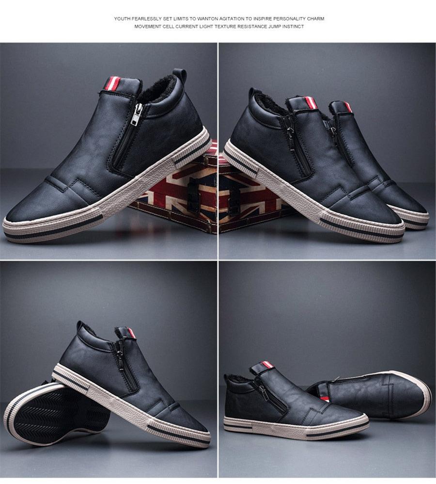 Mens Casual Winter Warm Ankle Boots Fashion Snow Boots Outdoor Footwear Black Sneakers Men's Leather Lined Warm Anti-slip Outdoor Work Shoes 6
