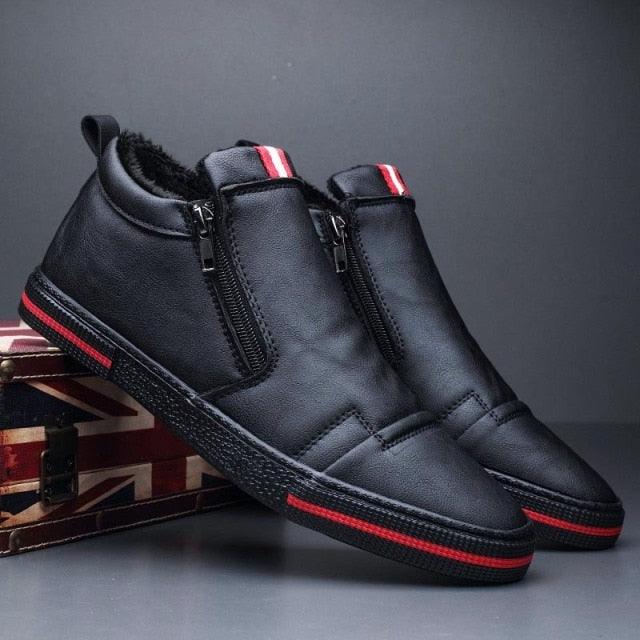 Mens Casual Winter Warm Ankle Boots Fashion Snow Boots Outdoor Footwear Black Sneakers Men's Leather Lined Warm Anti-slip Outdoor Work Shoes 13