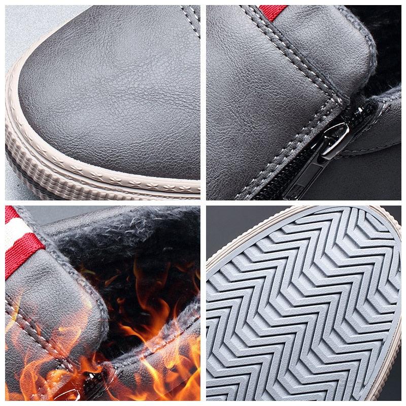 Mens Casual Winter Warm Ankle Boots Fashion Snow Boots Outdoor Footwear Black Sneakers Men's Leather Lined Warm Anti-slip Outdoor Work Shoes 5