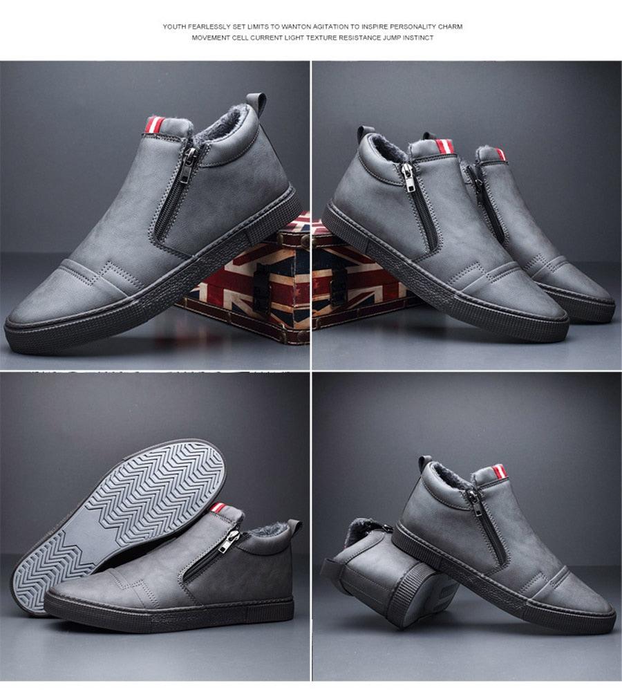 Mens Casual Winter Warm Ankle Boots Fashion Snow Boots Outdoor Footwear Black Sneakers Men's Leather Lined Warm Anti-slip Outdoor Work Shoes 15