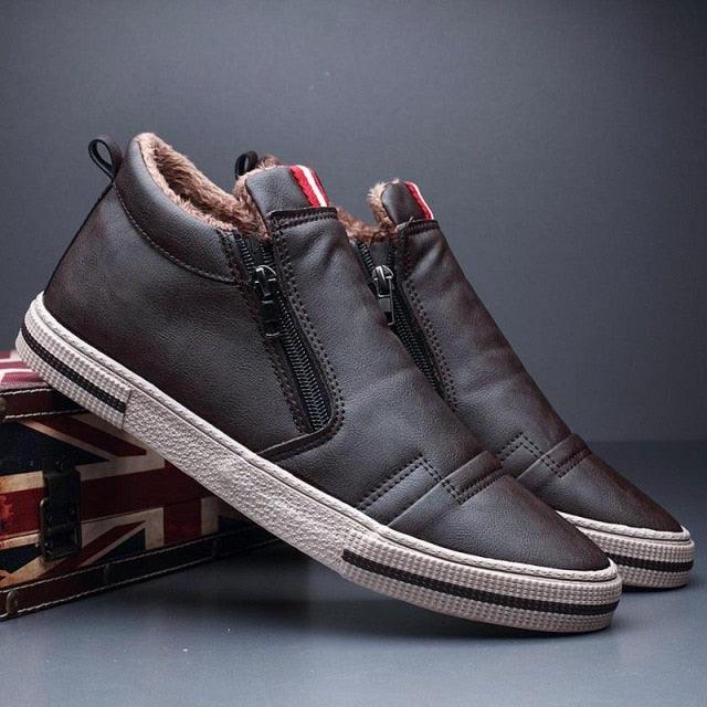 Mens Casual Winter Warm Ankle Boots Fashion Snow Boots Outdoor Footwear Black Sneakers Men's Leather Lined Warm Anti-slip Outdoor Work Shoes 12