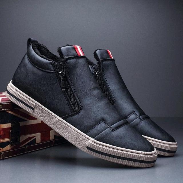 Mens Casual Winter Warm Ankle Boots Fashion Snow Boots Outdoor Footwear Black Sneakers Men's Leather Lined Warm Anti-slip Outdoor Work Shoes 14