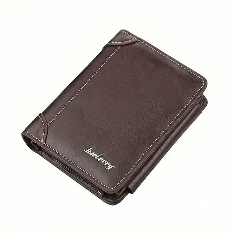 Men's Short Multi-Card Slots Tri-Fold Zipper Coin Pocket Wallet 3