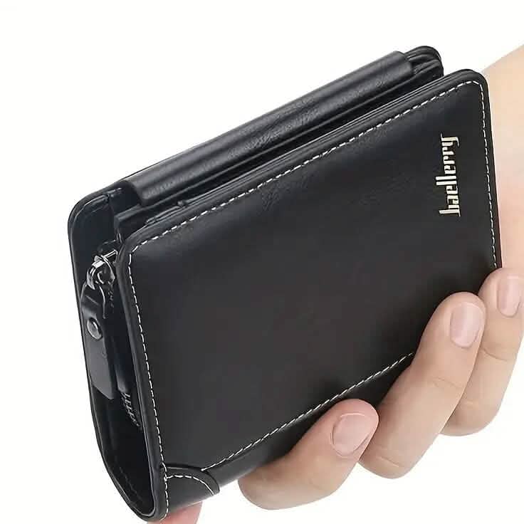 Men's Short Multi-Card Slots Tri-Fold Zipper Coin Pocket Wallet 9