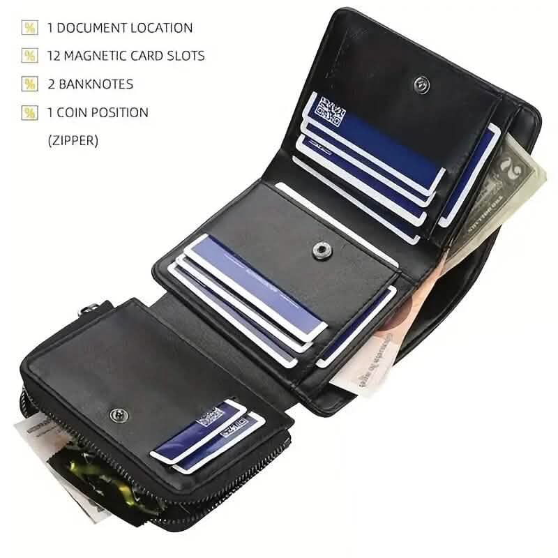 Men's Short Multi-Card Slots Tri-Fold Zipper Coin Pocket Wallet 6