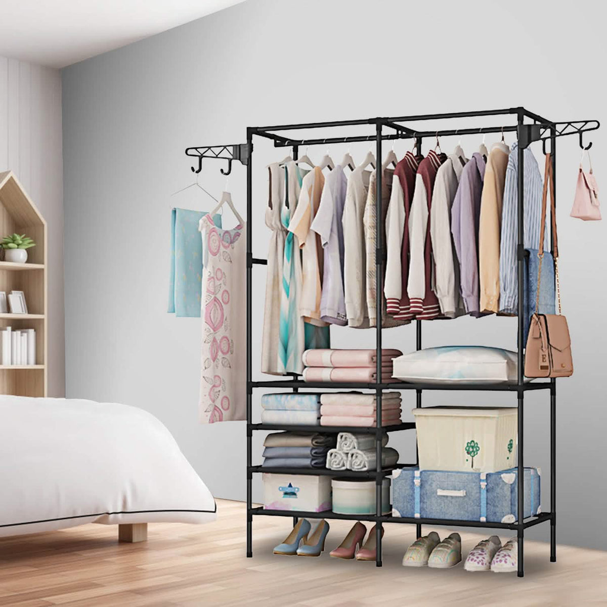 Metal Garment Rack Shoe Clothing Organizer Shelves 3