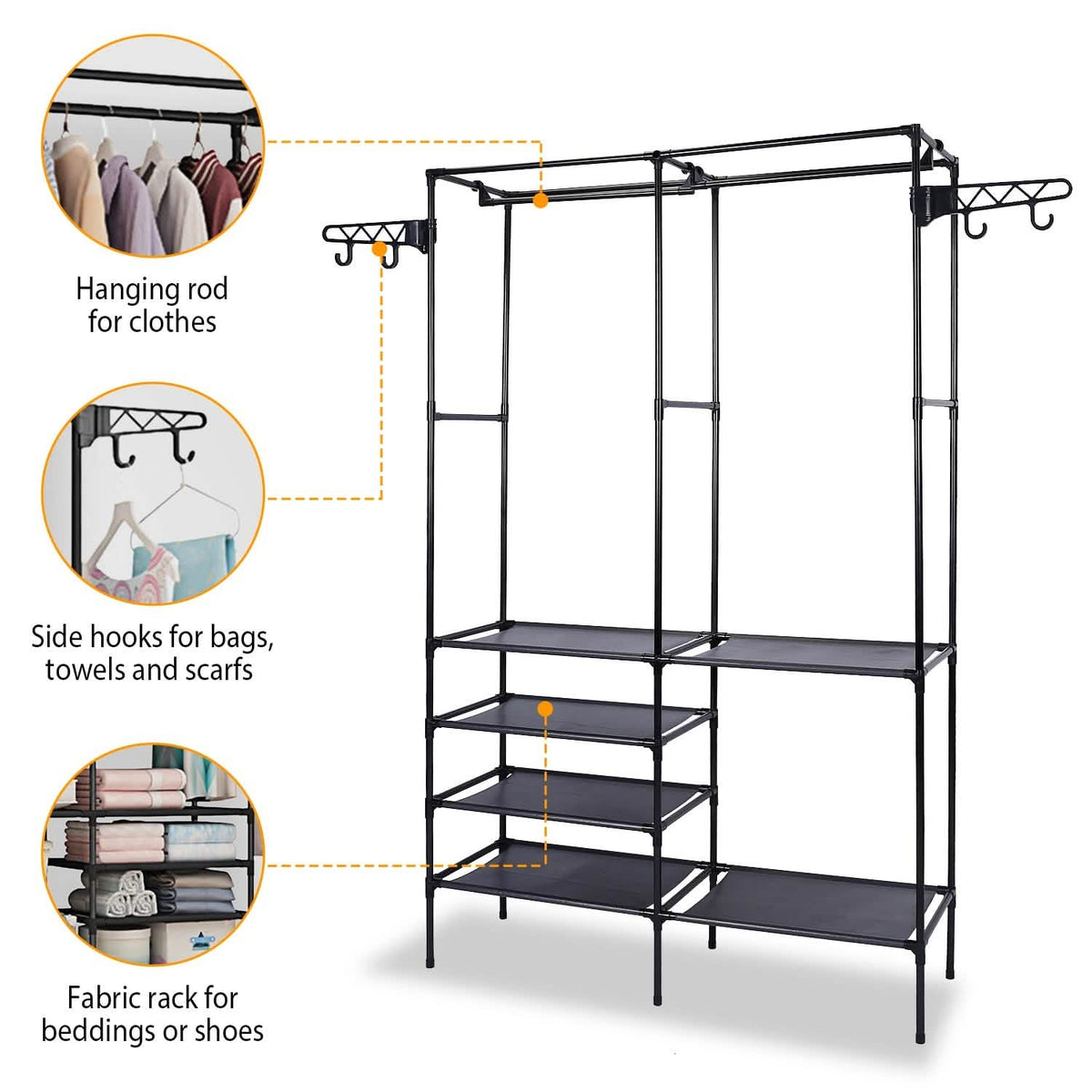 Metal Garment Rack Shoe Clothing Organizer Shelves 8