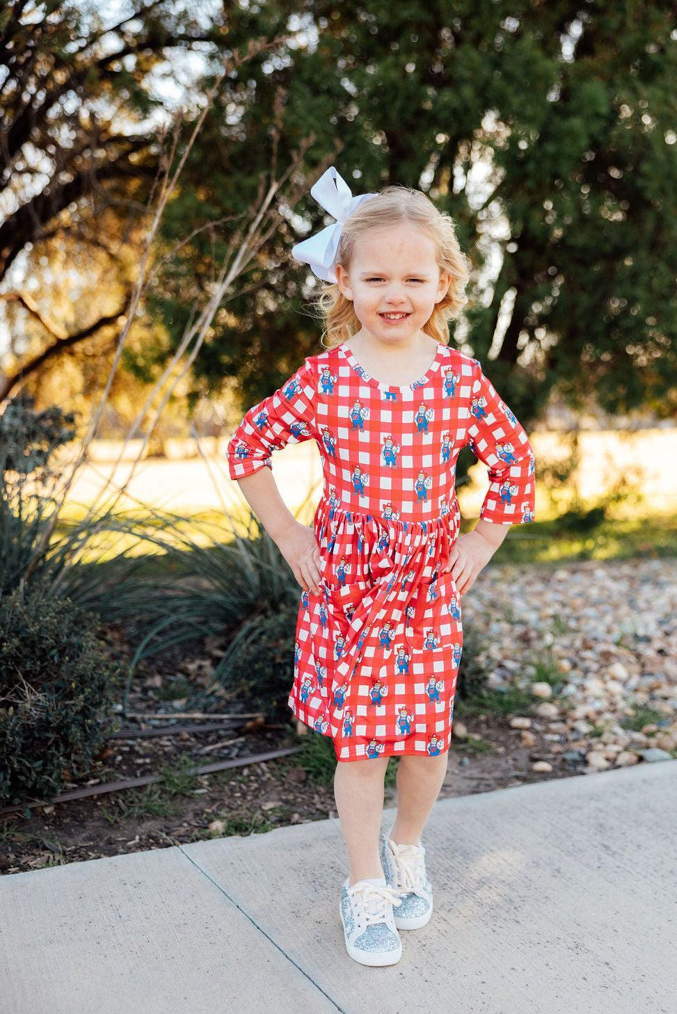 Nebraska Plaid Herbie Husker 3/4 Sleeve Pocket Twirl Dress 2