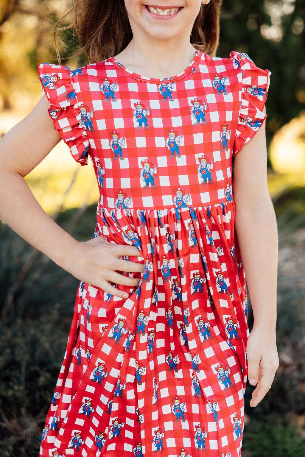 Nebraska Plaid Herbie Husker Flutter Twirl Dress 1