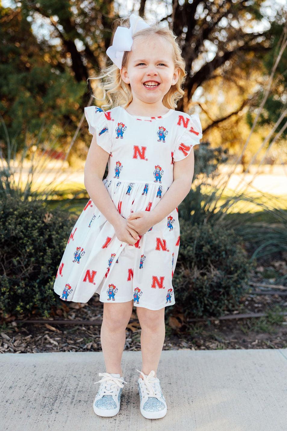 Nebraska White Herbie Husker Flutter Twirl Dress 2