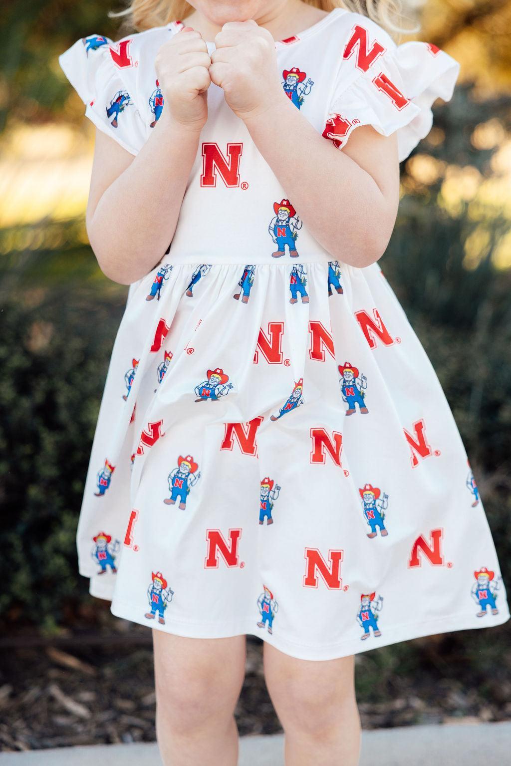 Nebraska White Herbie Husker Flutter Twirl Dress 5