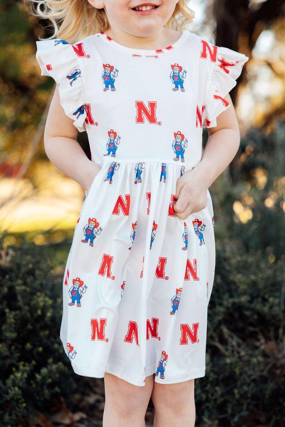 Nebraska White Herbie Husker Flutter Twirl Dress 6