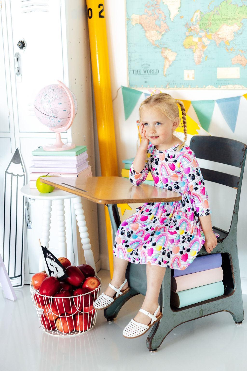 Peace, Love & Pandacorns 3/4 Sleeve Pocket Twirl Dress 4