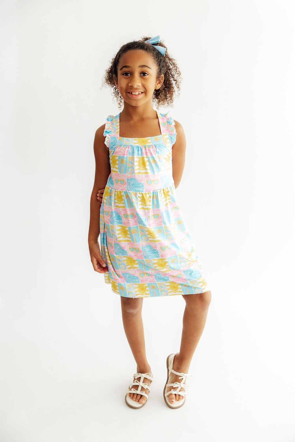Tropical Summer Ruffle Cross Back Dress 3