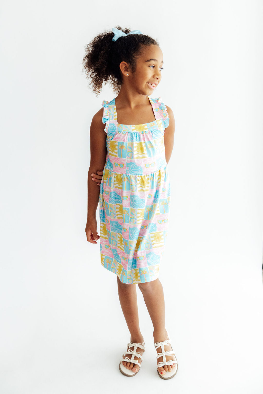 Tropical Summer Ruffle Cross Back Dress 2