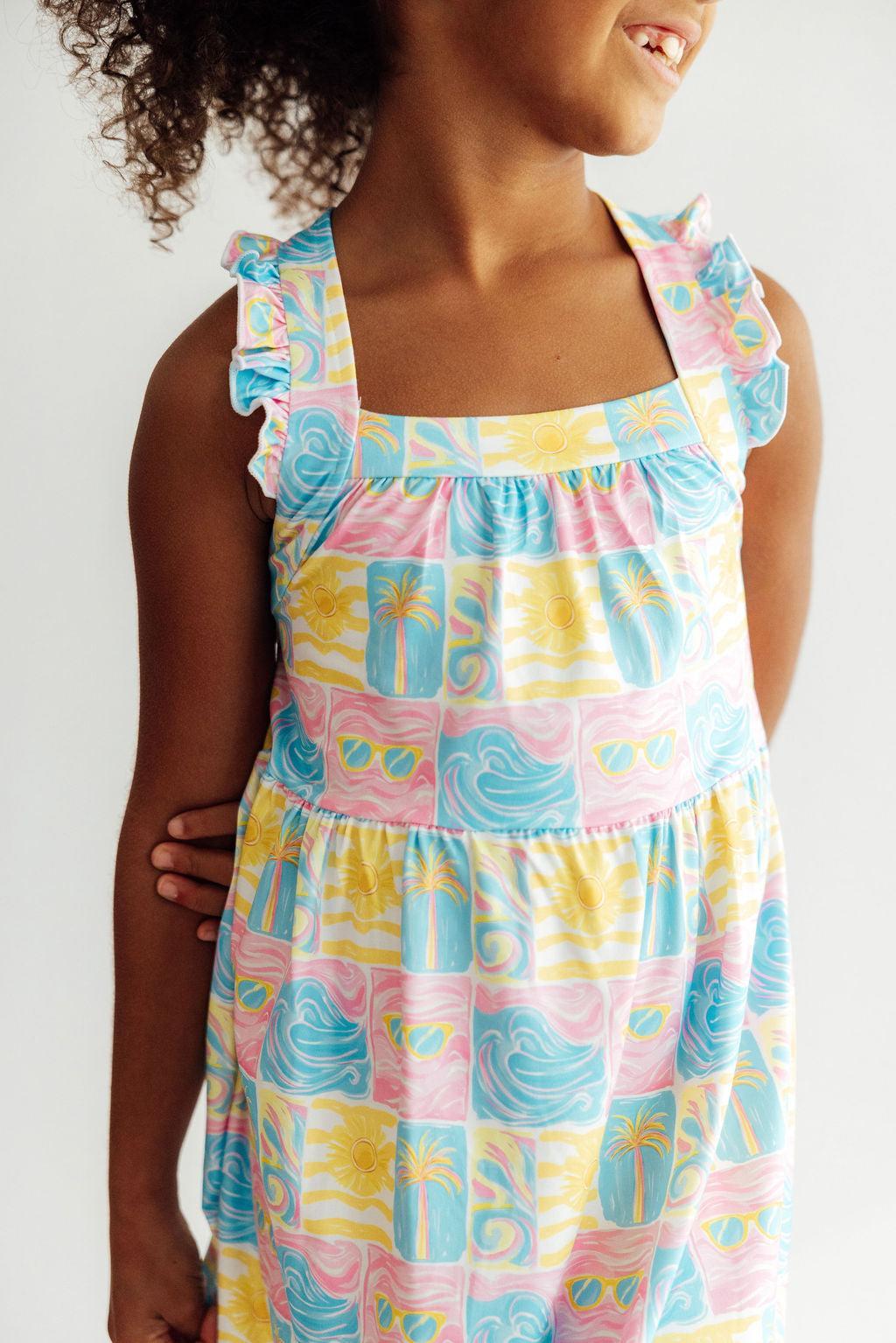 Tropical Summer Ruffle Cross Back Dress 1