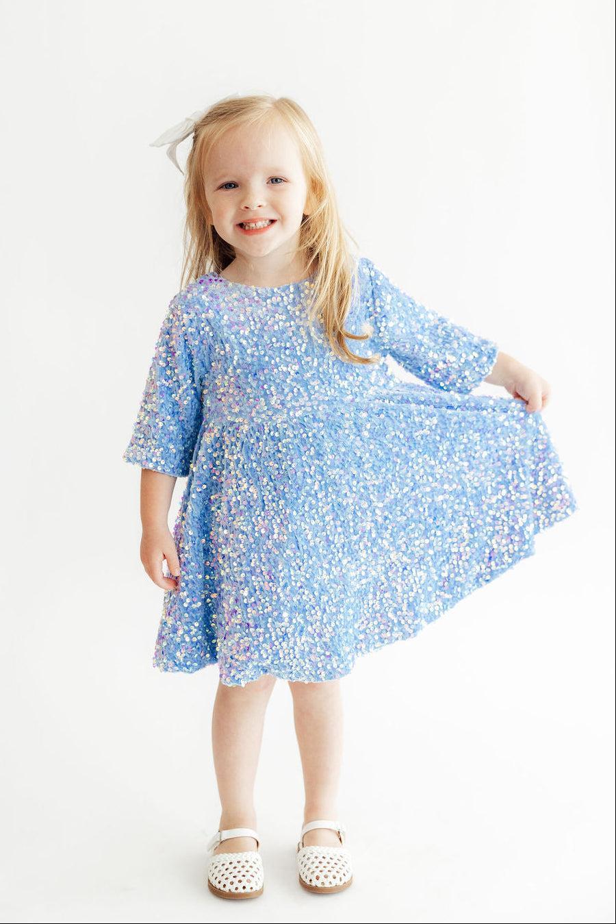 Light Blue Velvet Sequin Dress 4