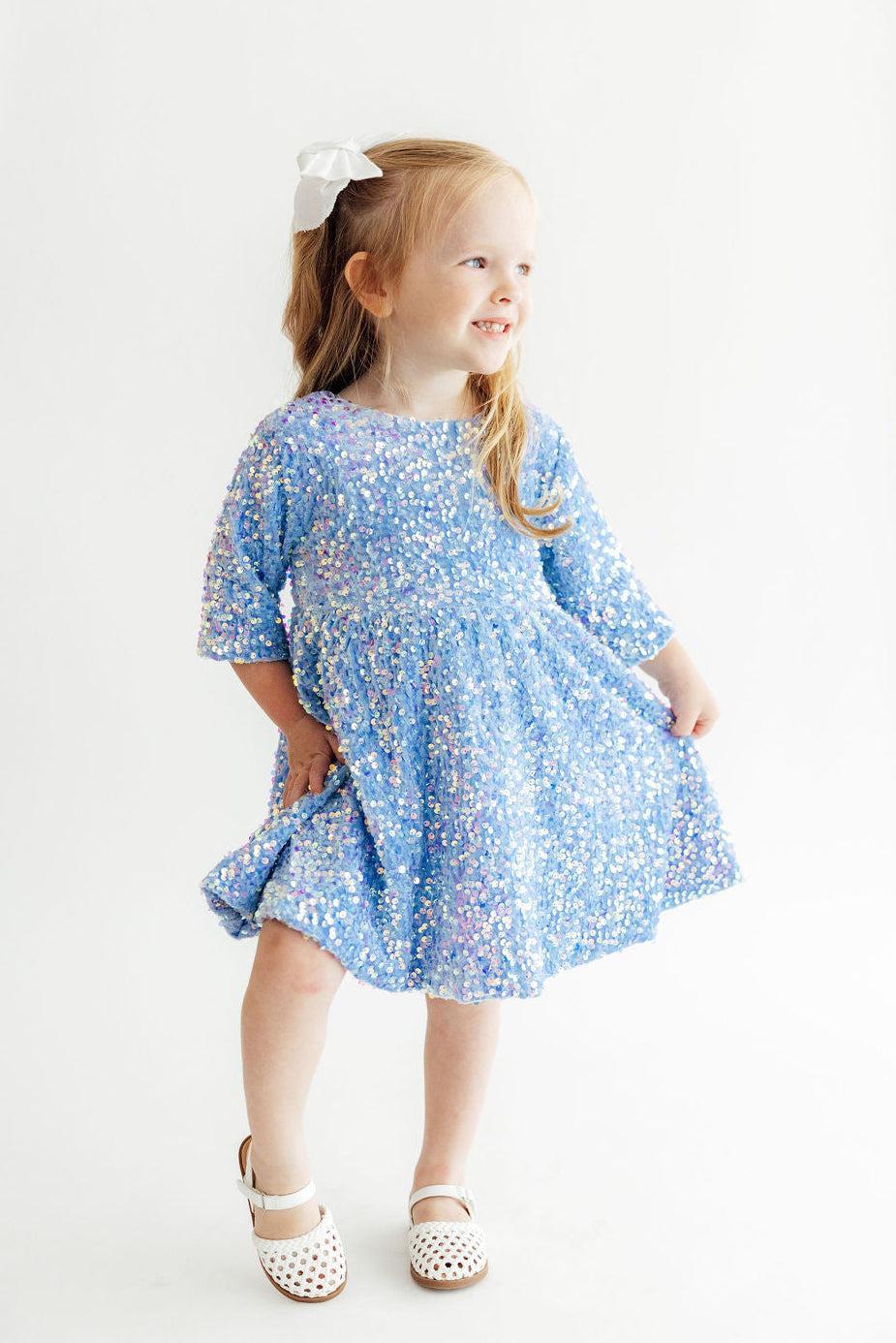 Light Blue Velvet Sequin Dress 3