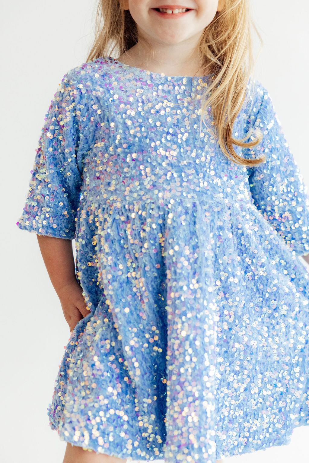Light Blue Velvet Sequin Dress 2