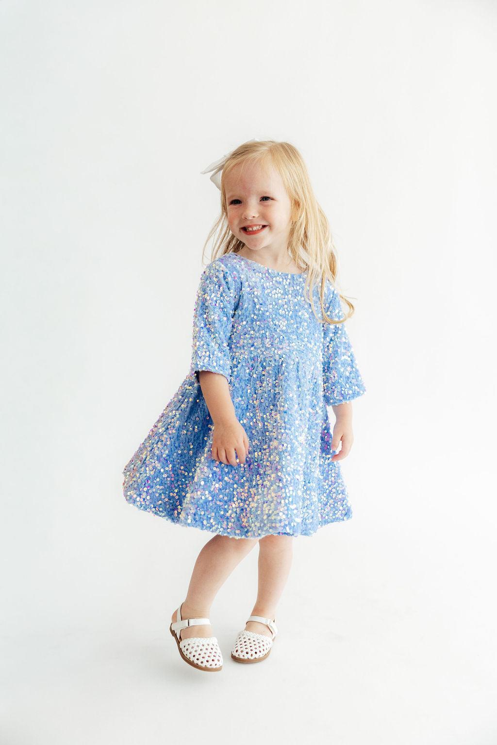 Light Blue Velvet Sequin Dress 5