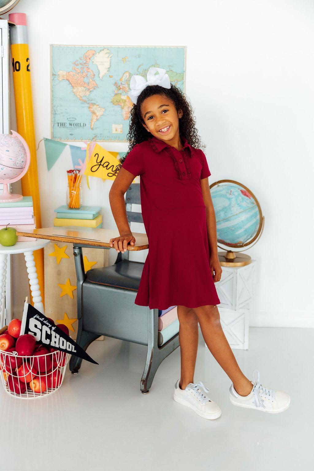 Burgundy S/S Polo Dress 1