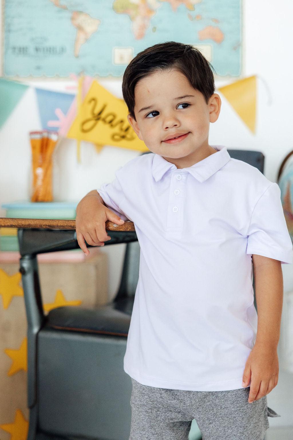 Boys White S/S Polo 2