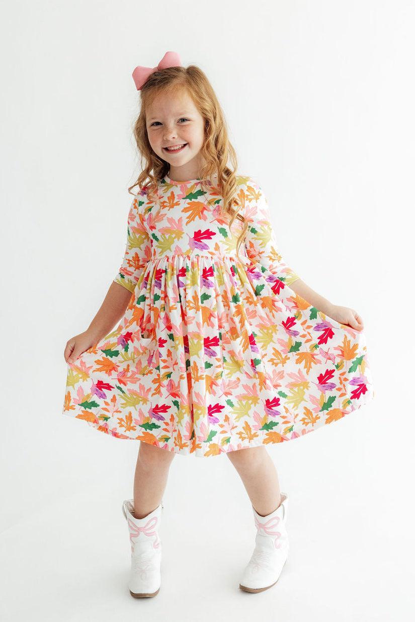 Falling Leaves 3/4 Sleeve Pocket Twirl Dress 1