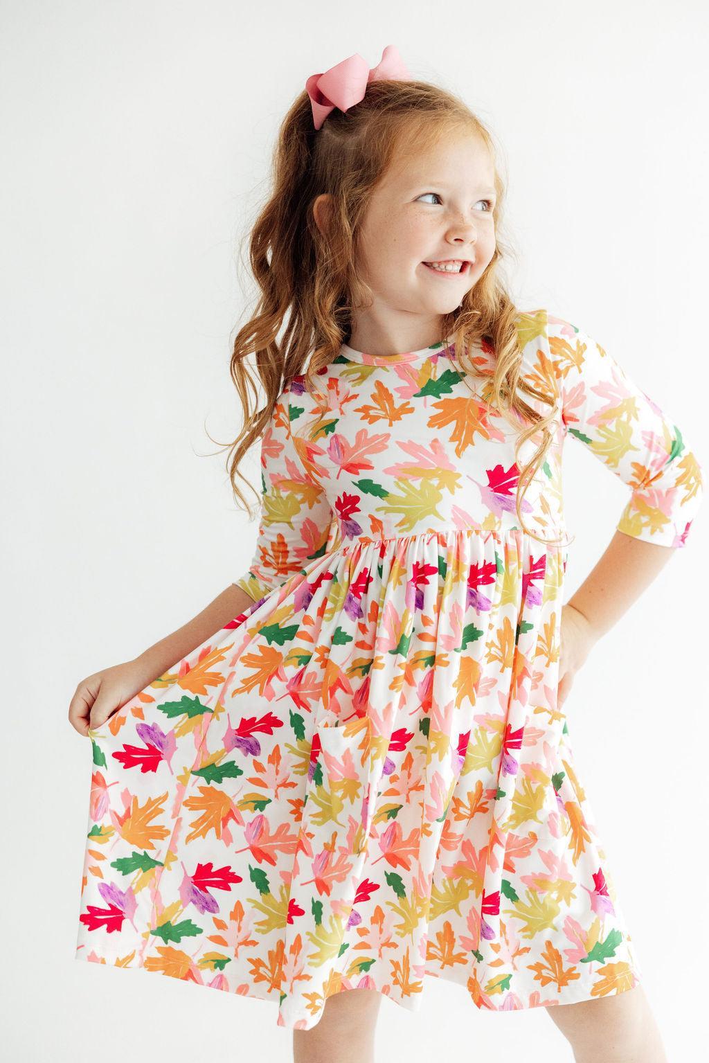 Falling Leaves 3/4 Sleeve Pocket Twirl Dress 3