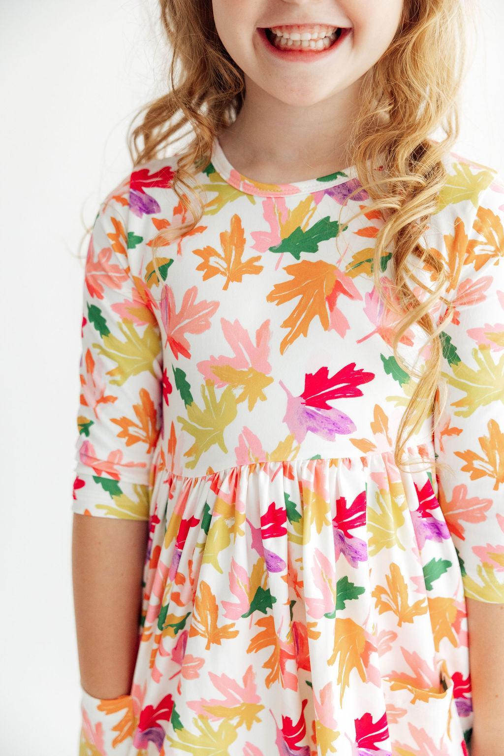Falling Leaves 3/4 Sleeve Pocket Twirl Dress 2