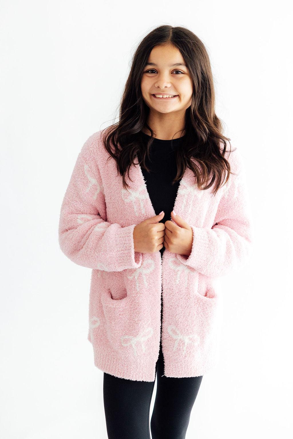 Light Pink/Coconut Bow Cozy Cardigan 1