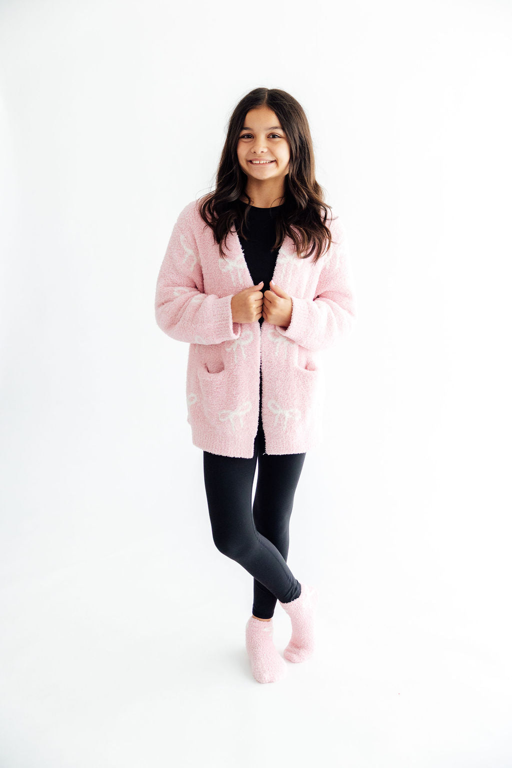 Light Pink/Coconut Bow Cozy Cardigan 4