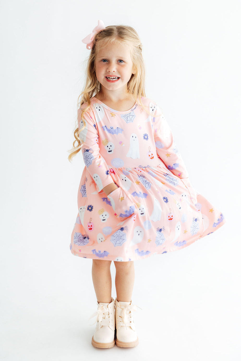 Spooky Sweetheart 3/4 Sleeve Pocket Twirl Dress 2