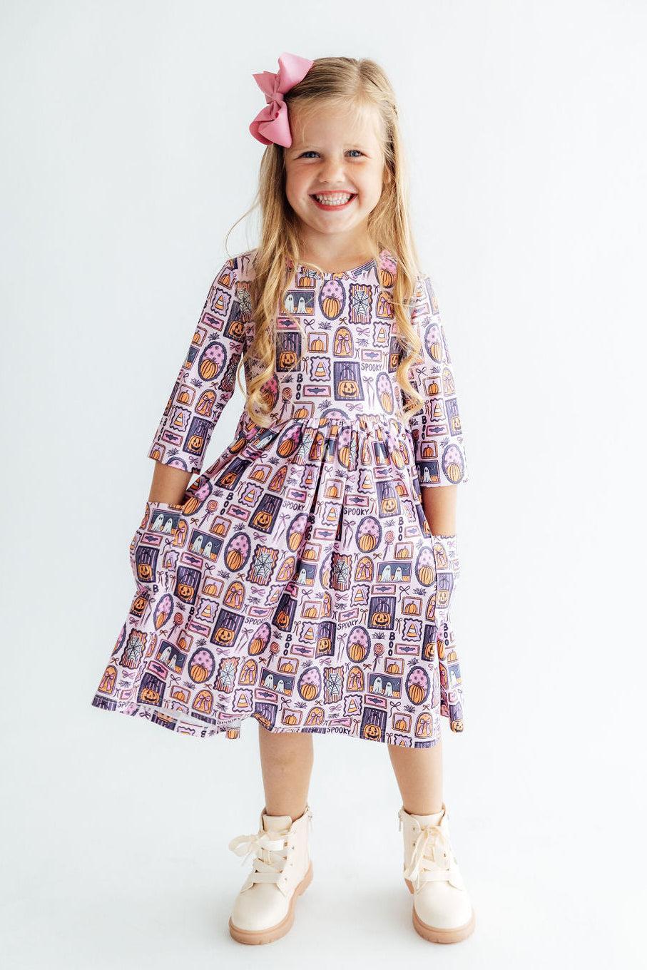 Ghouls Just Want to Have Fun 3/4 Sleeve Pocket Twirl Dress 4