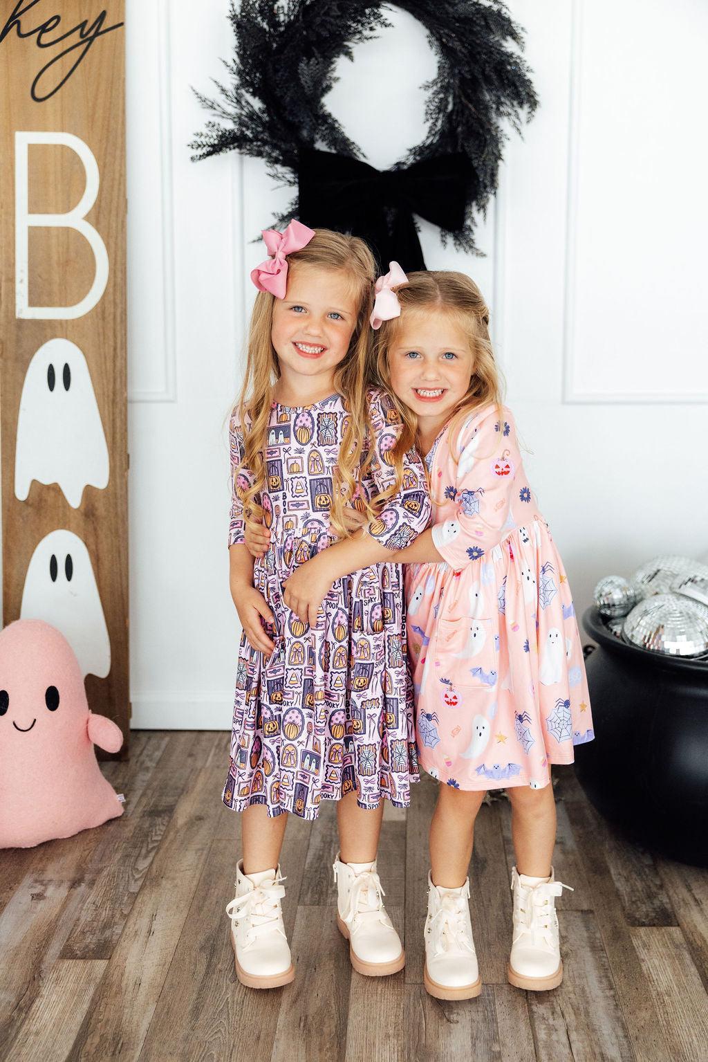 Ghouls Just Want to Have Fun 3/4 Sleeve Pocket Twirl Dress 2