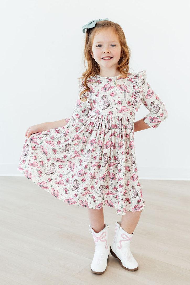 Cowgirl Cutie 3/4 Sleeve Ruffle Twirl Dress 3