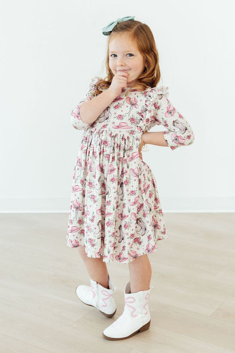 Cowgirl Cutie 3/4 Sleeve Ruffle Twirl Dress 2