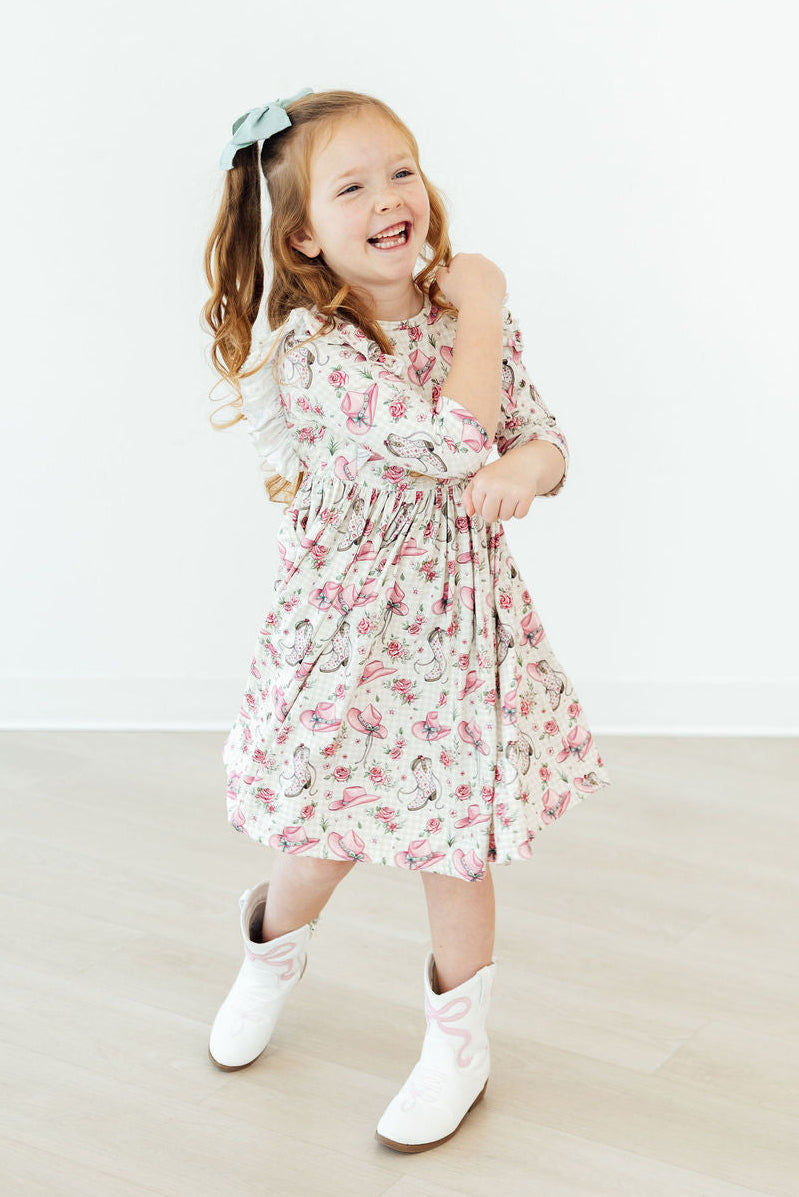 Cowgirl Cutie 3/4 Sleeve Ruffle Twirl Dress 4