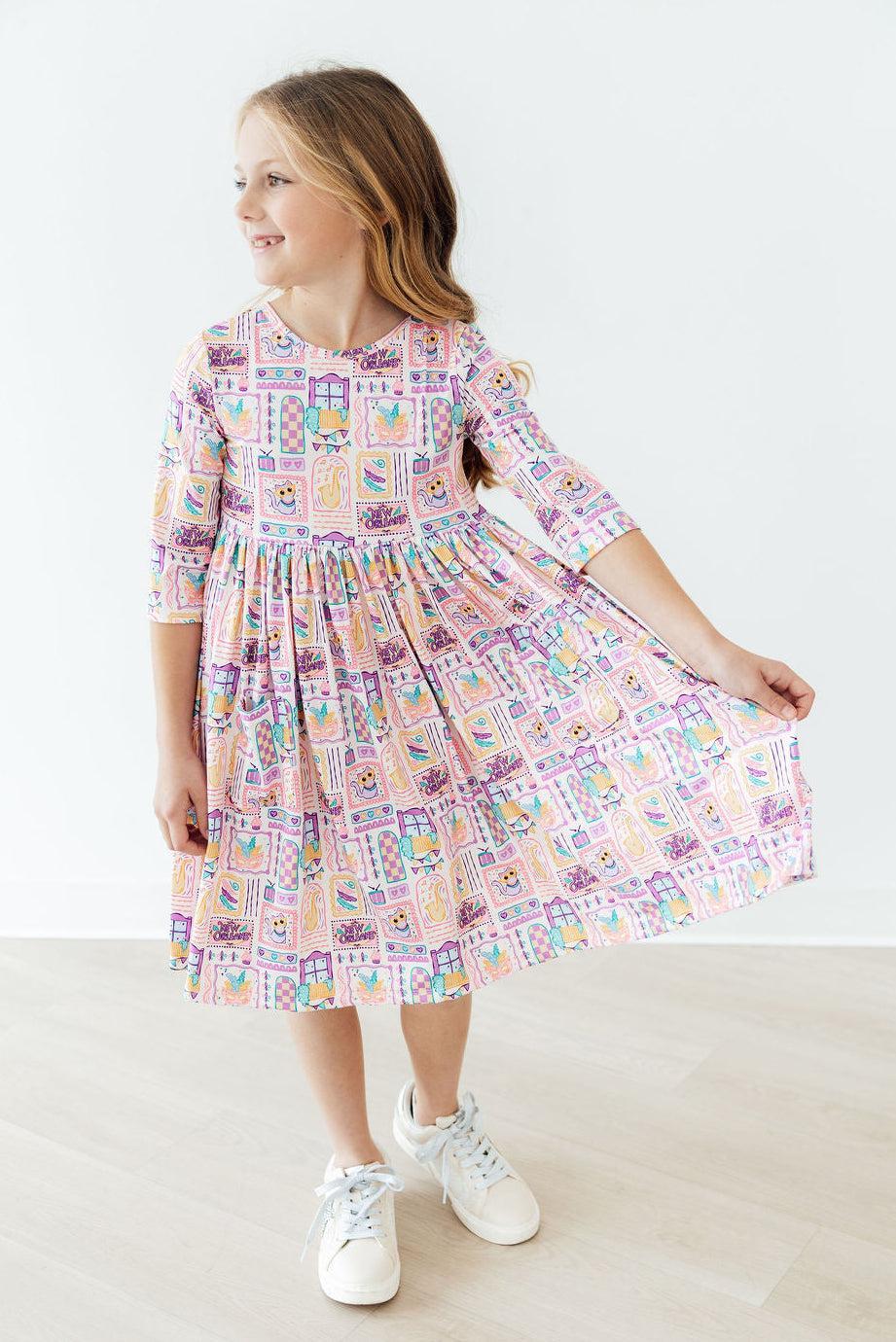 French Quarter Fun 3/4 Sleeve Pocket Twirl Dress 4