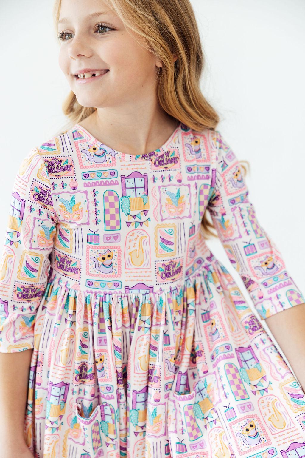 French Quarter Fun 3/4 Sleeve Pocket Twirl Dress 1