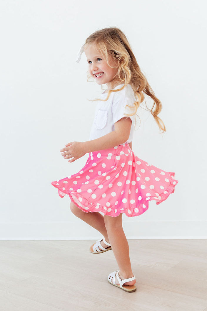 Pink Polka Dots Ruffle Twirl Skort 1