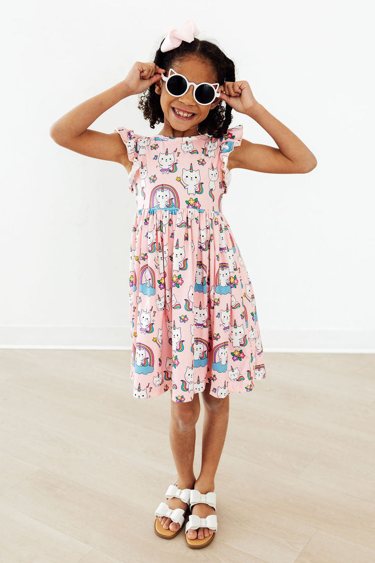 Rainbow Purr-fection Flutter Sleeve Twirl Dress 2