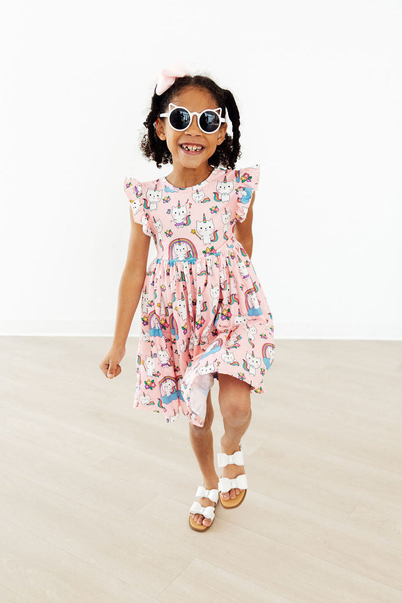 Rainbow Purr-fection Flutter Sleeve Twirl Dress 3