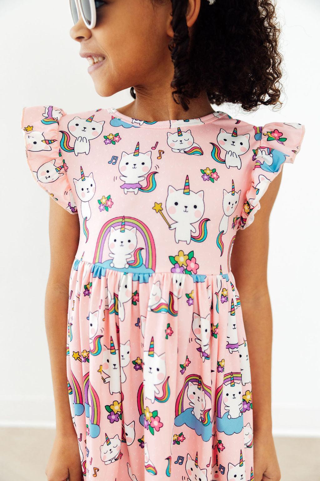 Rainbow Purr-fection Flutter Sleeve Twirl Dress 1