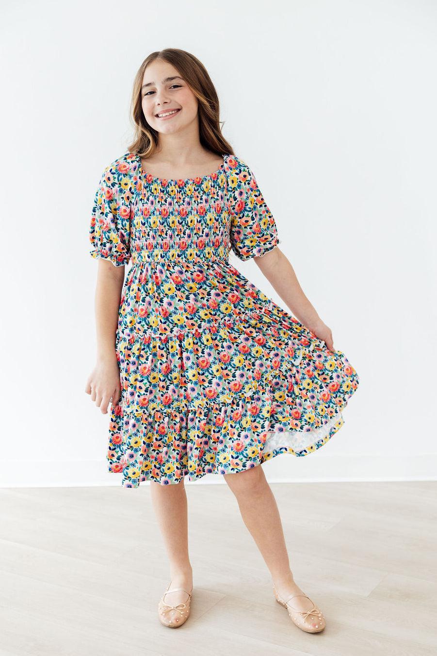 SALE Beautiful Blossoms Smocked Ruffle Dress 4