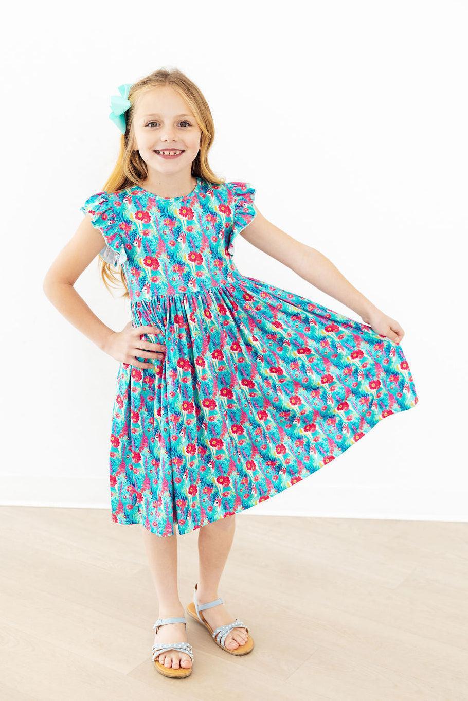 SALE Lovely Llamas Flutter Sleeve Twirl Dress 3
