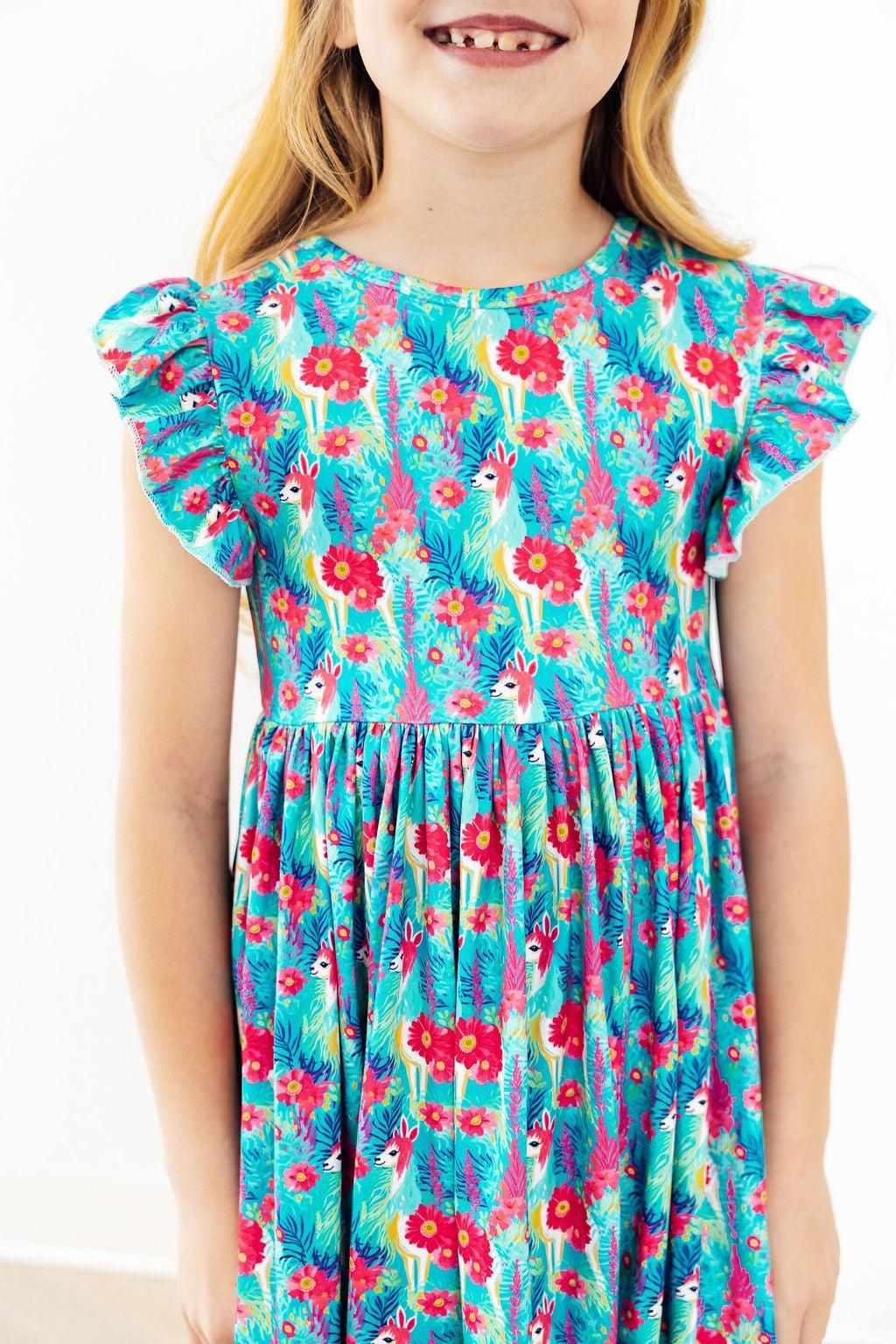 SALE Lovely Llamas Flutter Sleeve Twirl Dress 1